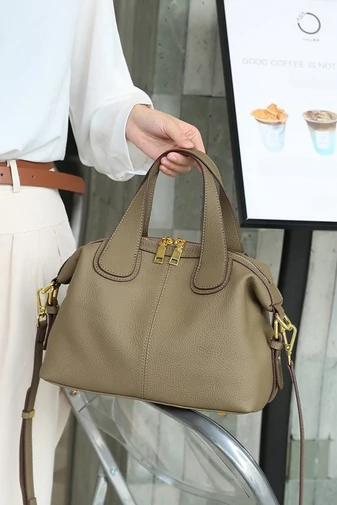 Multifunkciós Kézitáska Valódi Bőrből, Elegáns, Bonluo, Khaki 22×30×13cm