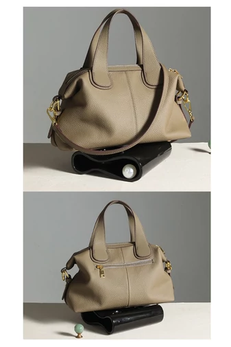 Multifunkciós Kézitáska Valódi Bőrből, Elegáns, Bonluo, Khaki 22×30×13cm