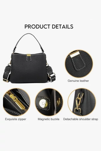 Válltáska/Crossbody táska 2az1-ben, Valódi Bőrből, Kompakt, Elegáns, Bonluo, Fekete 18×25×11cm