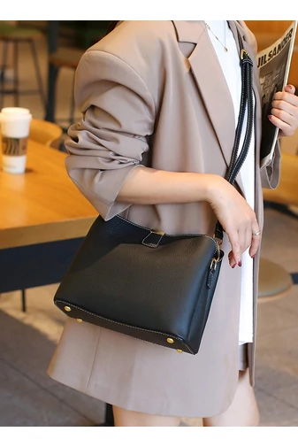 Válltáska/Crossbody táska 2az1-ben, Valódi Bőrből, Kompakt, Elegáns, Bonluo, Fekete 18×25×11cm