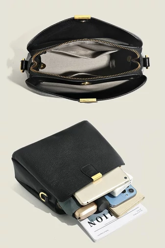 Válltáska/Crossbody táska 2az1-ben, Valódi Bőrből, Kompakt, Elegáns, Bonluo, Fekete 18×25×11cm