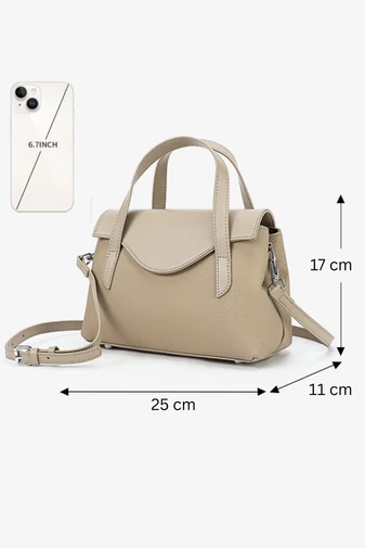 Kézitáska/Crossbody Táska 2az1ben, Valódi Bőrből, Elegáns, Kompakt, Bézs 17×25×11cm