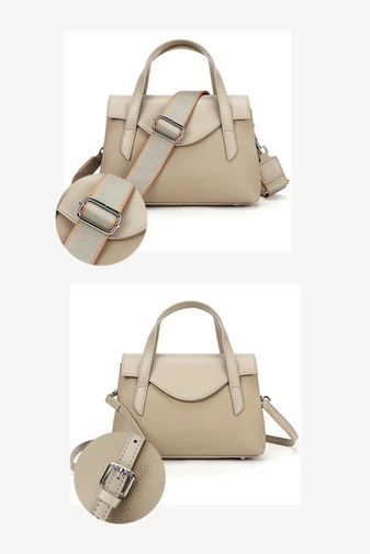Kézitáska/Crossbody Táska 2az1ben, Valódi Bőrből, Elegáns, Kompakt, Bézs 17×25×11cm