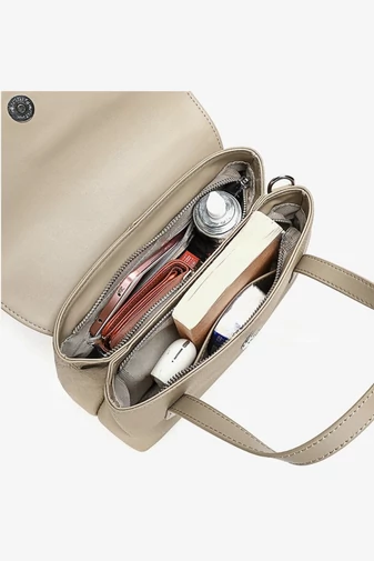 Kézitáska/Crossbody Táska 2az1ben, Valódi Bőrből, Elegáns, Kompakt, Bézs 17×25×11cm