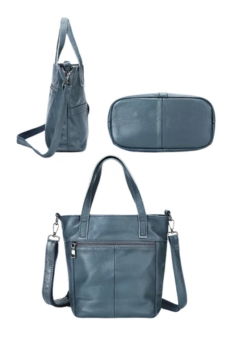 Kézitáska/Crossbody táska 2az1ben, Valódi bőrből, Multifunkciós, Kék 25×23×12cm