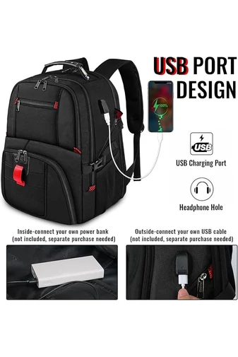 Multifunkciós Hátizsák USB-porttal, Vízálló, Laptoprekesszel Sok Zsebbel Fekete 52×38×24cm