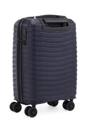 Kabinbőrönd Wizzair, Keményfalú Polipropilén Anyagból, Levehető Kerekekkel, Bonluo, Sötétkék, 55×35×22cm 