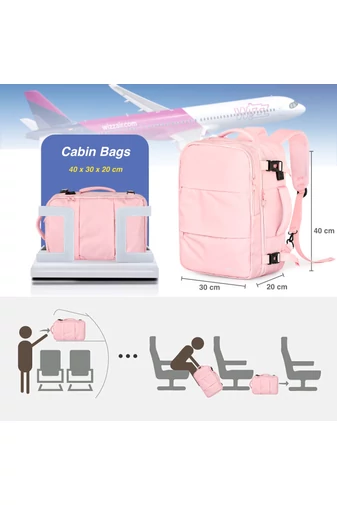 Többfunkciós Hátizsák Wizzair méret 40*30*20cm 15,6" laptop számára Rózsaszín Bonluo