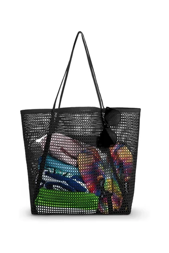 Hálós Strandtáska Oxford szövetből, összecsukható könnyű, nagy kapacitású Fekete 37*35*14cm Bonluo