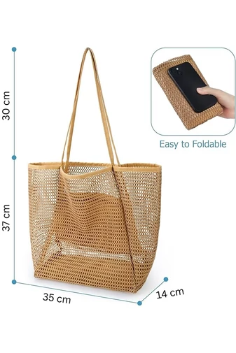 Hálós Strandtáska Oxford szövetből, összecsukható könnyű, nagy kapacitású Barna 37*35*14cm Bonluo