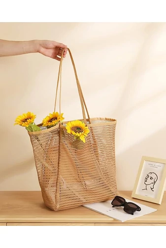 Hálós Strandtáska Oxford szövetből, összecsukható könnyű, nagy kapacitású Barna 37*35*14cm Bonluo