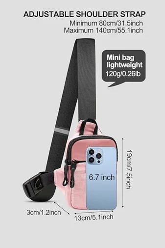 Mini Crossbody Táska állítható pánttal, ideális sportoláshoz poliészterből Unisex Bonluo Világos Rózsaszín 19*13*3cm