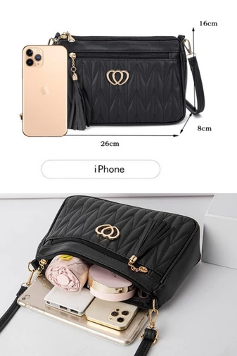 Női Crossbody Táska Ökobőrböl Arany részletekkel karcálló és vízálló Fekete modell 26*16*cm