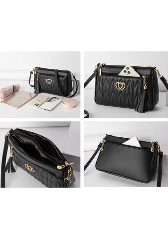 Női Crossbody Táska Ökobőrböl Arany részletekkel karcálló és vízálló Fekete modell 26*16*cm