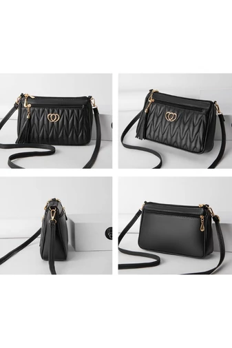 Női Crossbody Táska Ökobőrböl Arany részletekkel karcálló és vízálló Fekete modell 26*16*cm