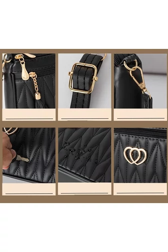 Női Crossbody Táska Ökobőrböl Arany részletekkel karcálló és vízálló Fekete modell 26*16*cm
