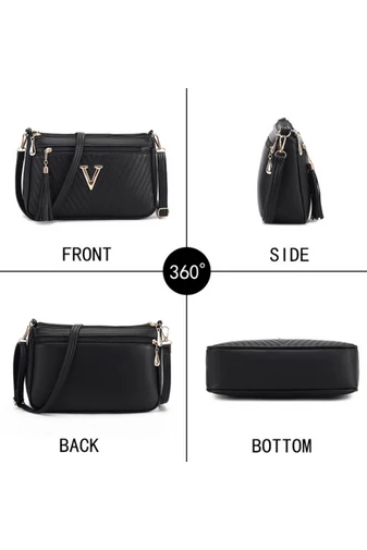 Női Crossbody Táska Elegáns Ökobőrböl Vízálló, Fém V kezdőbetűvel, Kék 26*16*8 cm