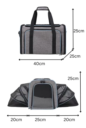 Kibővíthető Kisállat Hordozó 600D Oxford anyag, Bonluo Szürke Kék 40×25×25cm