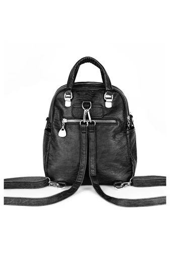 Fekete Műbőr Hátizsák/Crossbody Táska (26x24x12cm)