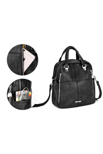 Fekete Műbőr Hátizsák/Crossbody Táska (26x24x12cm)