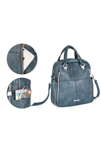 Kék Műbőr Hátizsák/Crossbody Táska (26x24x12cm)