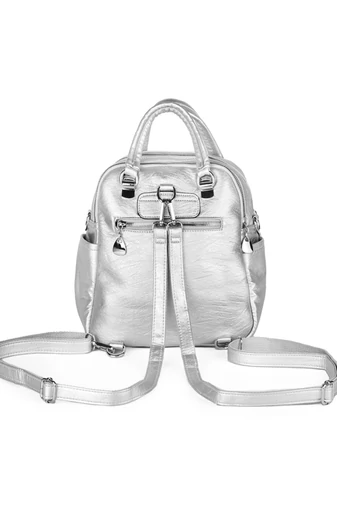 Ezüst Műbőr Hátizsák/Crossbody Táska (26x24x12cm)