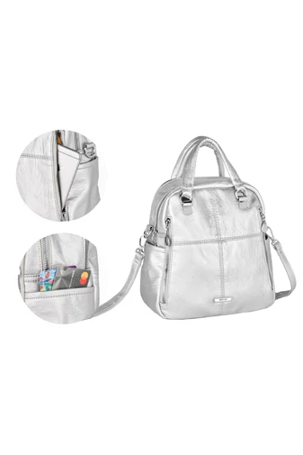 Ezüst Műbőr Hátizsák/Crossbody Táska (26x24x12cm)