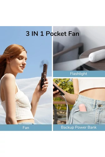 Fehér Hordozható F8X 3 az 1-ben Mini Ventilátor – Összecsukható Kivitel Külső Akkumulátorral és Zseblámpával, 4000 mAh, USB-C