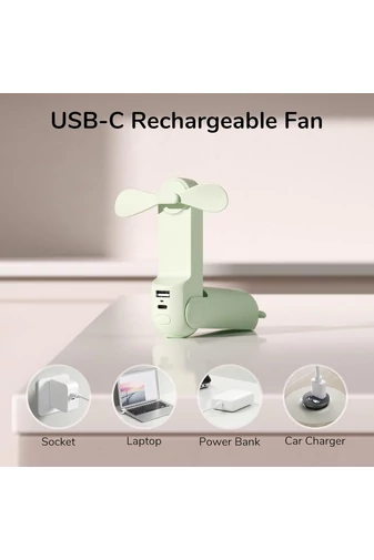 Zöld Hordozható F8X 3 az 1-ben Mini Ventilátor – Összecsukható Kivitel Külső Akkumulátorral és Zseblámpával, 4000 mAh, USB-C
