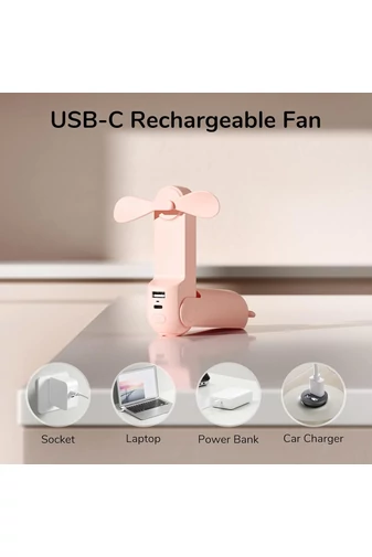 Rózsaszín Hordozható F8X 3 az 1-ben Mini Ventilátor – Összecsukható Kivitel Külső Akkumulátorral és Zseblámpával, 4000 mAh, USB-C