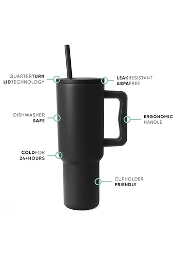Sötétzöld termoszbögre 1200 ml-es, szívószállal, ergonomikus fogantyúval és gyorszáras tetővel – ideális autóba