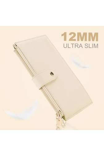 Női Pénztárca RFID, PU bőrből, 16 kártyatartóval Bézs 19,5×11×2cm