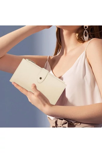 Női Pénztárca RFID, PU bőrből, 16 kártyatartóval Bézs 19,5×11×2cm