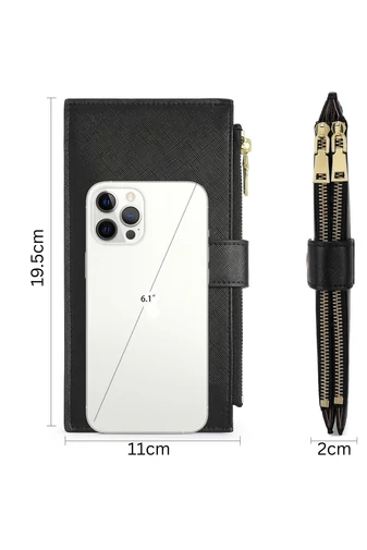 Női Pénztárca RFID, PU bőrből, 16 kártyatartóval Fekete 19,5×11×2cm