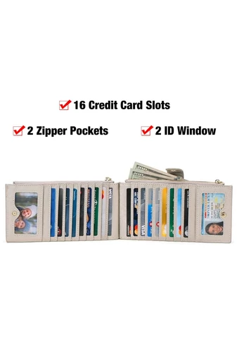 Női Pénztárca RFID, PU bőrből, 16 kártyatartóval Ezüst 19,5×11×2cm