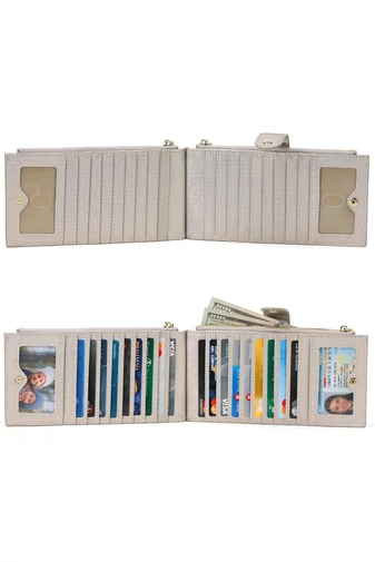 Női Pénztárca RFID, PU bőrből, 16 kártyatartóval Ezüst 19,5×11×2cm
