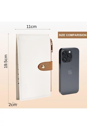 Női Pénztárca RFID, PU bőrből, 16 kártyatartóval Fehér-Barna 19,5×11×2cm