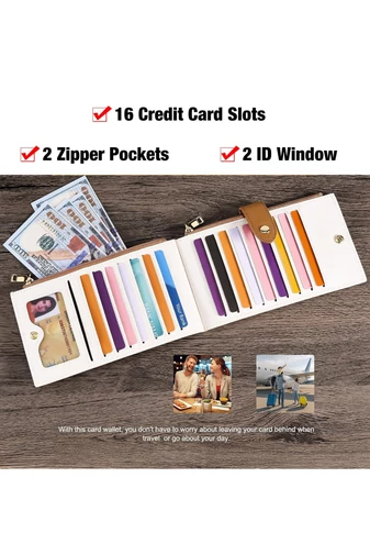 Női Pénztárca RFID, PU bőrből, 16 kártyatartóval Fehér-Barna 19,5×11×2cm