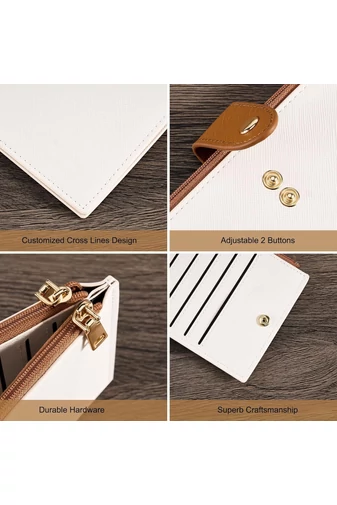 Női Pénztárca RFID, PU bőrből, 16 kártyatartóval Fehér-Barna 19,5×11×2cm