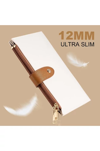 Női Pénztárca RFID, PU bőrből, 16 kártyatartóval Fehér-Barna 19,5×11×2cm