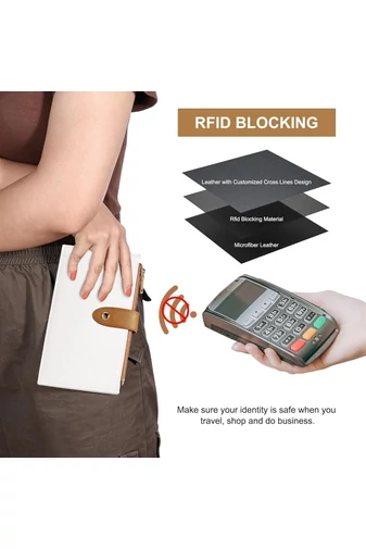 Női Pénztárca RFID, PU bőrből, 16 kártyatartóval Fehér-Barna 19,5×11×2cm