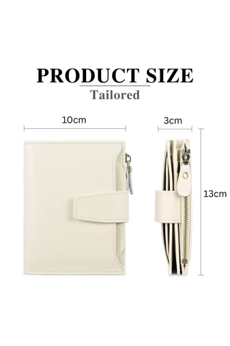 Női Pénztárca, PU bőrből, RFID védelemmel, Bonluo Bézs 10×13×3cm
