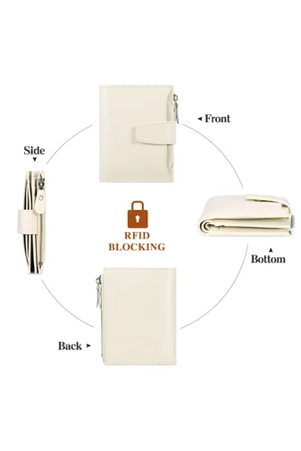 Női Pénztárca, PU bőrből, RFID védelemmel, Bonluo Bézs 10×13×3cm