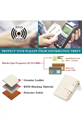 Női Pénztárca, PU bőrből, RFID védelemmel, Bonluo Bézs 10×13×3cm