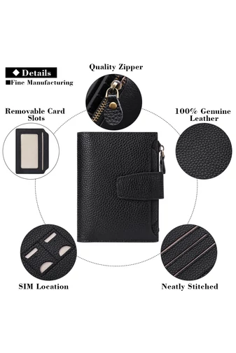 Női Pénztárca, PU bőrből, RFID védelemmel, Bonluo Fekete 10×13×3cm