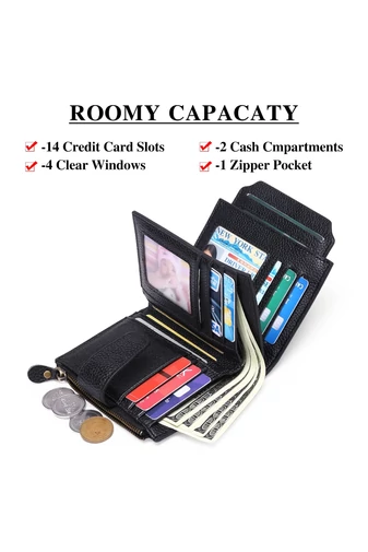 Női Pénztárca, PU bőrből, RFID védelemmel, Bonluo Fekete 10×13×3cm