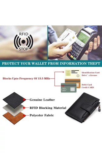 Női Pénztárca, PU bőrből, RFID védelemmel, Bonluo Fekete 10×13×3cm