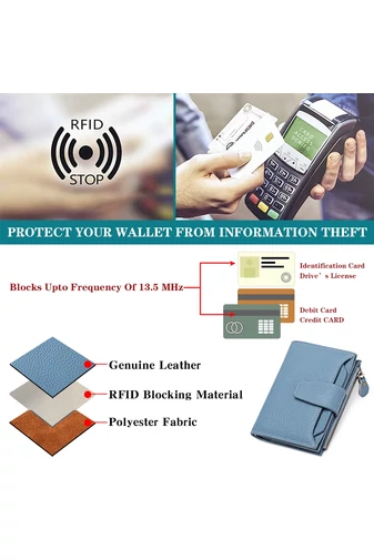 Női Pénztárca, PU bőrből, RFID védelemmel, Bonluo Kék 10×13×3cm
