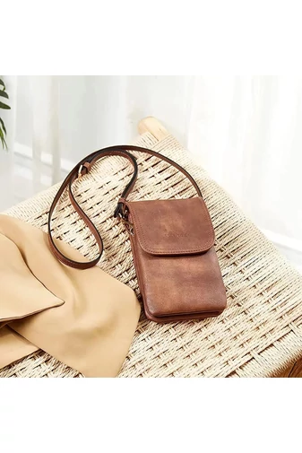 Crossbody Táska, PU bőrből, Több Zsebbel, Állítható Pánttal, Bonluo Sötét Barna 20×13×3cm