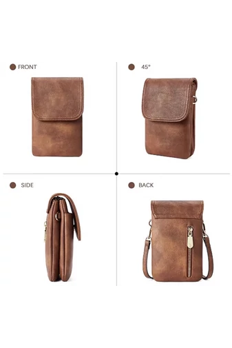 Crossbody Táska, PU bőrből, Több Zsebbel, Állítható Pánttal, Bonluo Sötét Barna 20×13×3cm